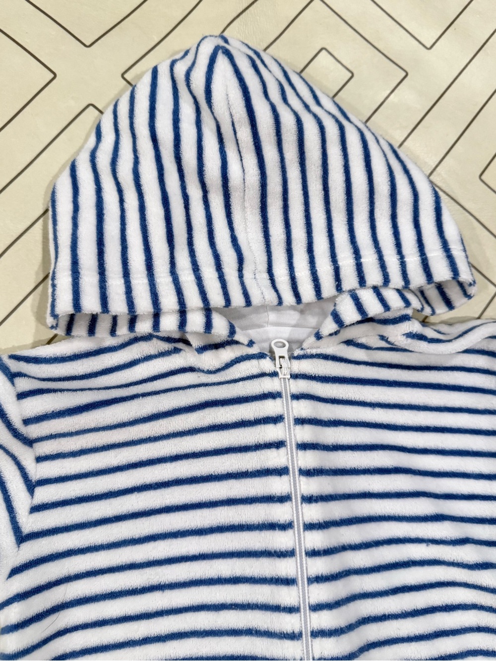 Kissy Kissy Striped Blue and White Hooded Terry Romper - Picture 4 of 13